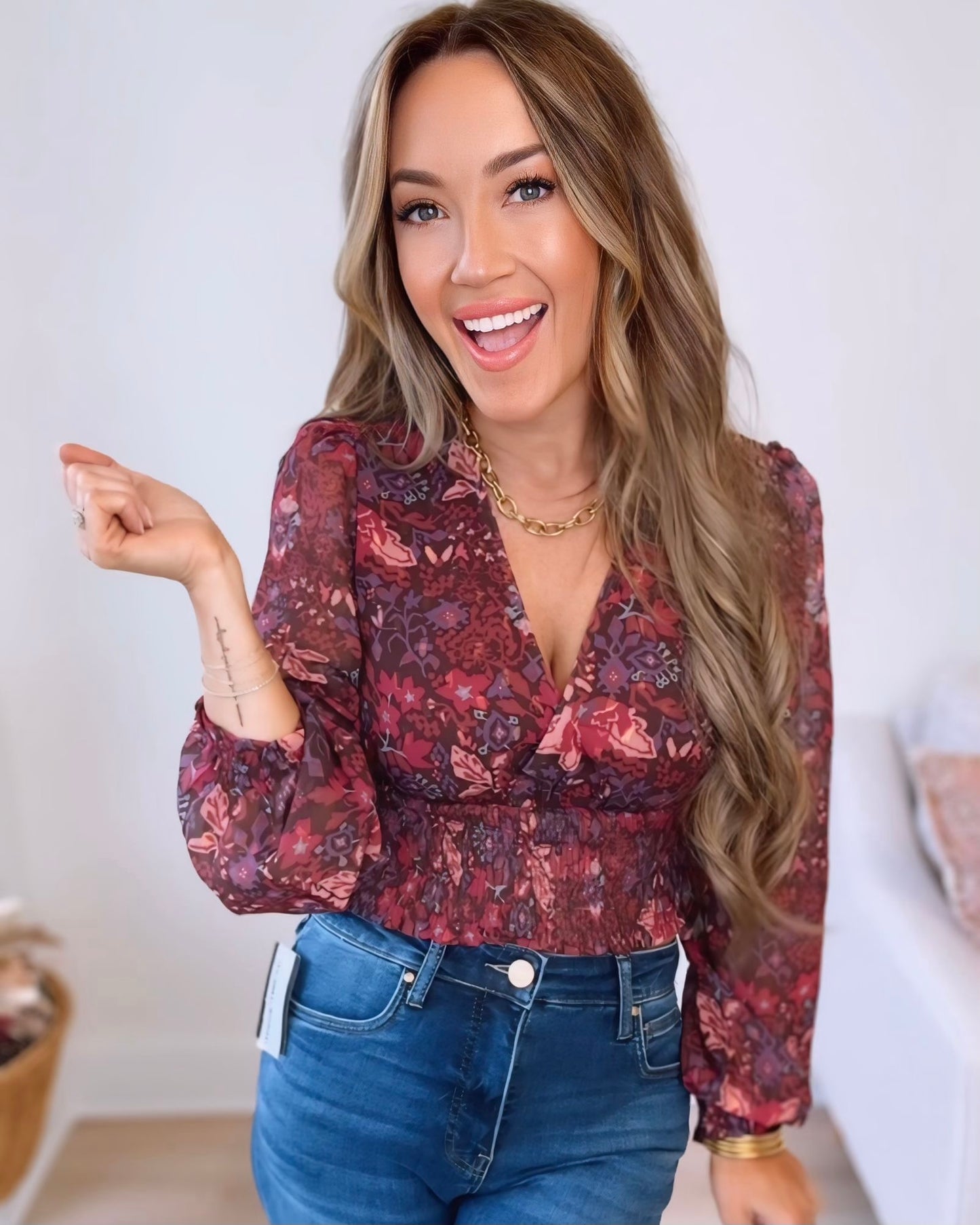 Midnight Muse Floral Long Sleeve Blouse