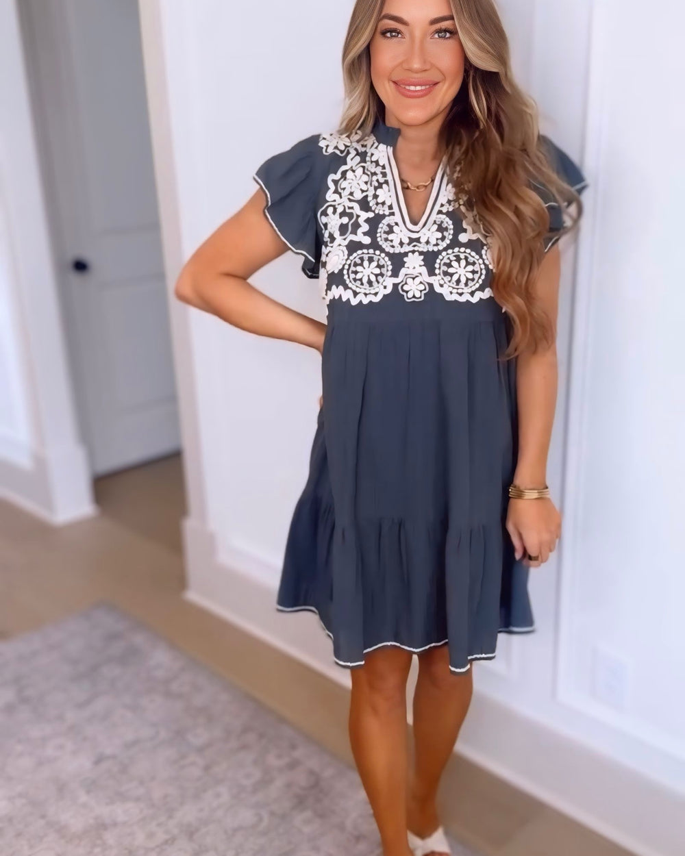 Preslie Embroidered Ruffle Dress