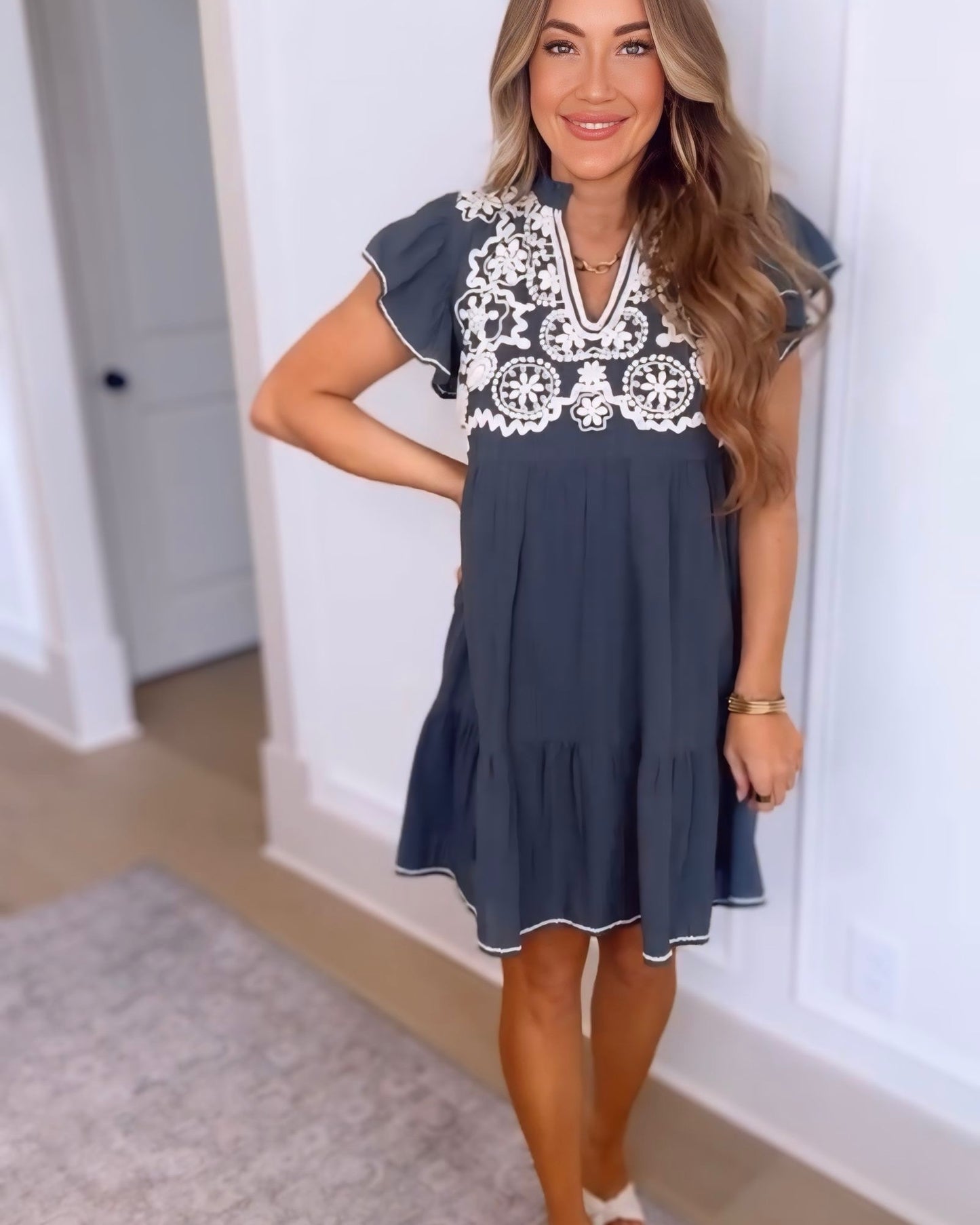 Preslie Embroidered Ruffle Dress