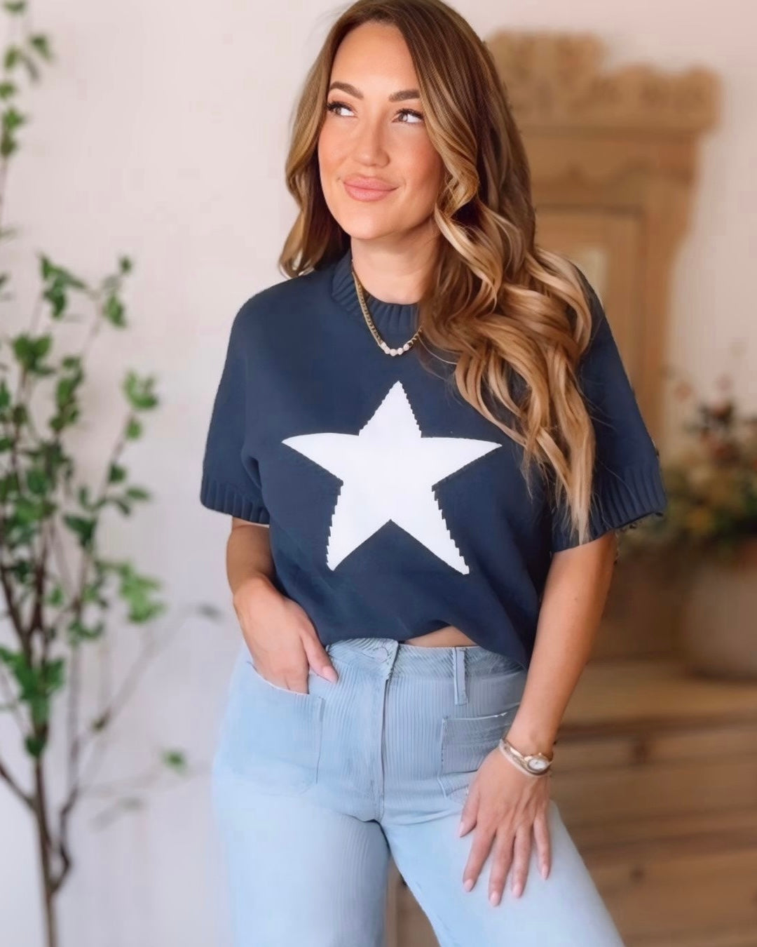 Sterling Star Graphic Mock Neck Sweater