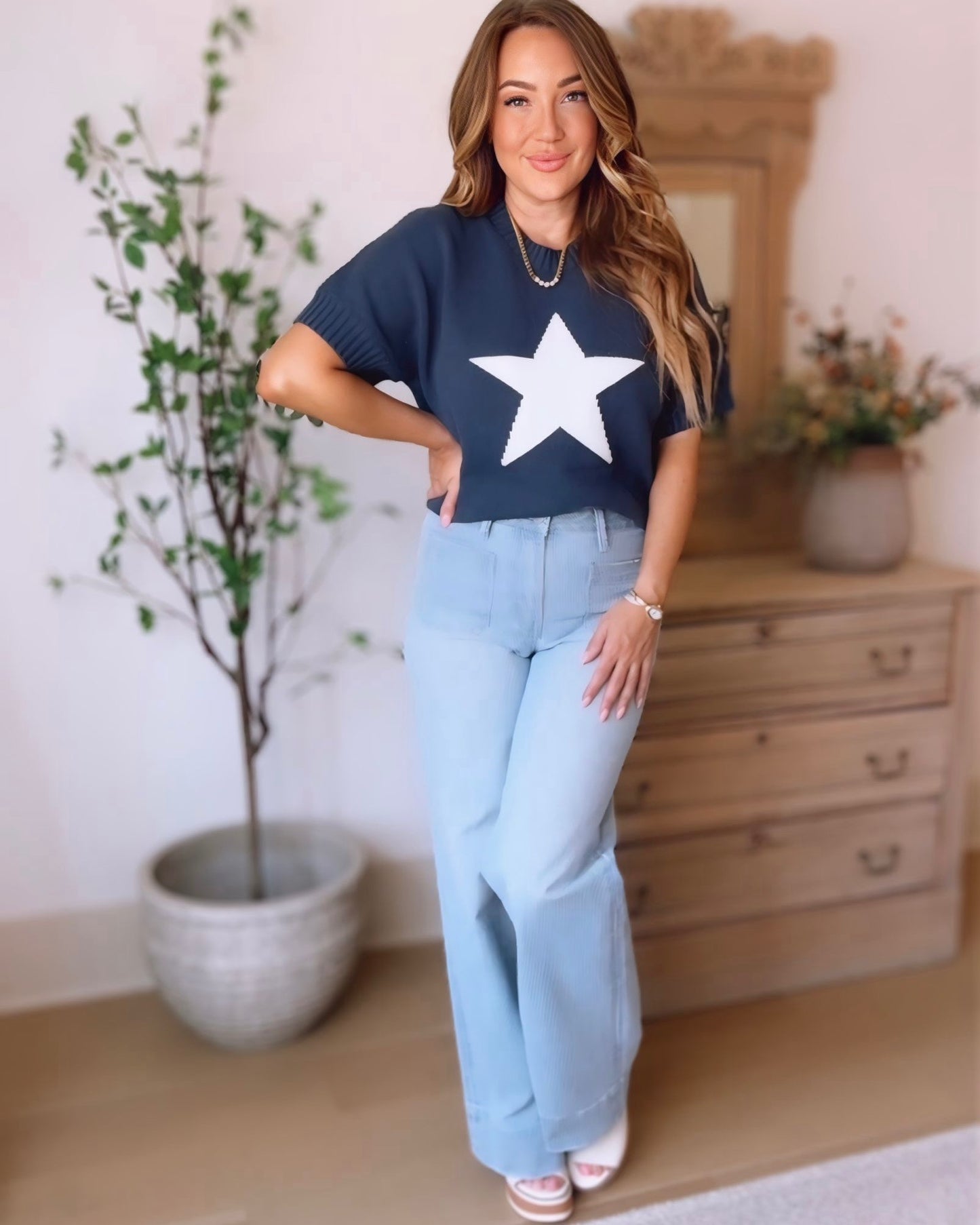 Flying Monkey- High Rise Front Pocket Striped Wide Leg Jeans