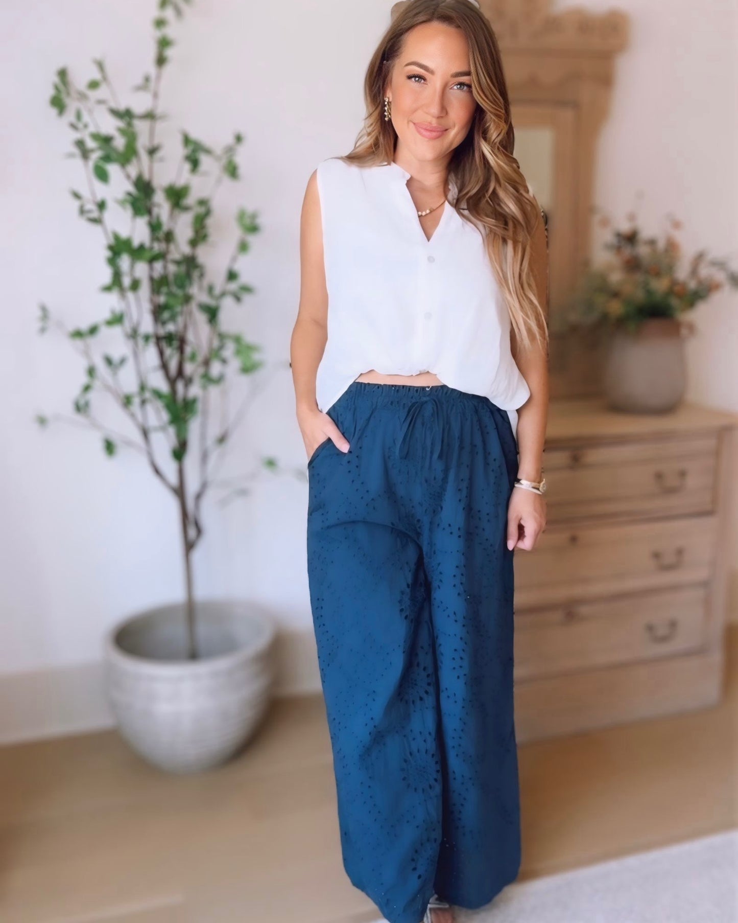 Cassia Button Down Front Twist Hem Linen Top