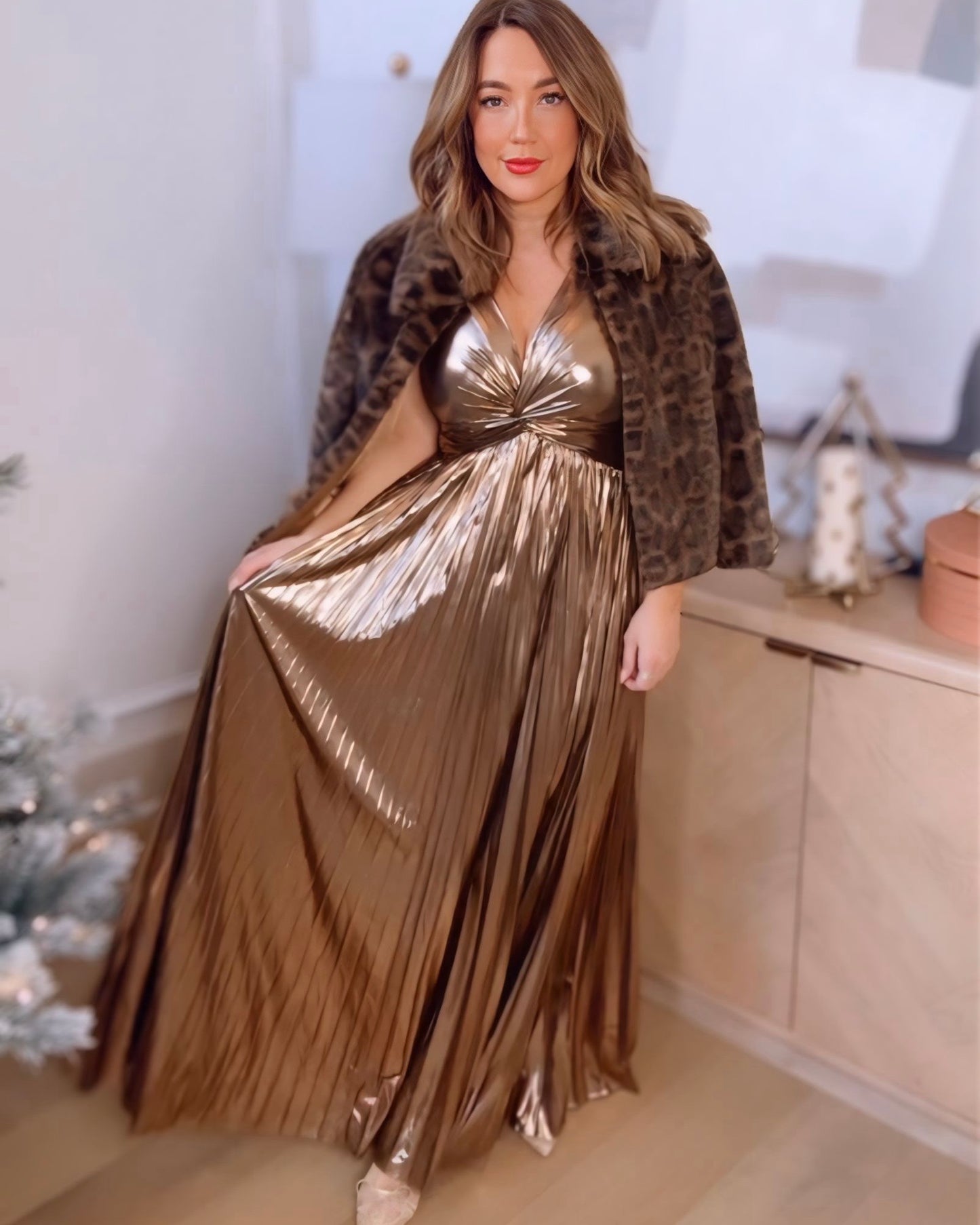 metallic night dress La Femme 32876 - Long Brushed Metallic Sheath Dress