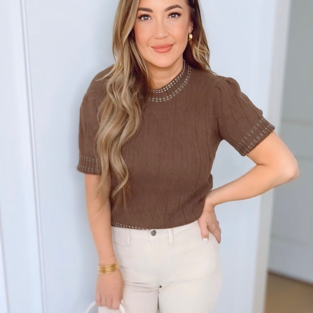 Jayna Short Sleeve Cable Knit Sweater