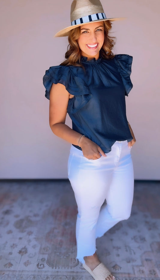 Fast Forward Navy Flutter Sleeve Top