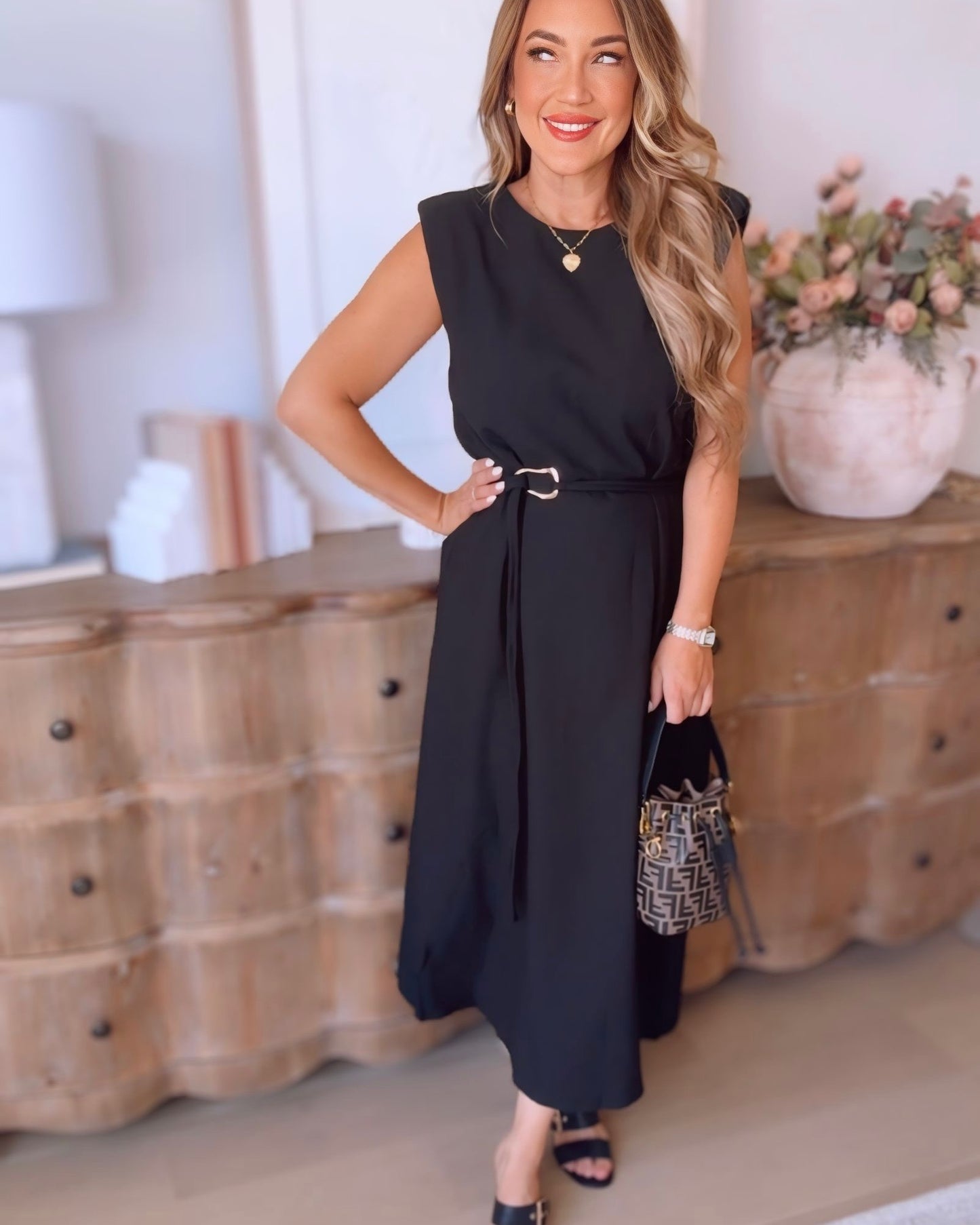 Rilyn Gold Detail Midi Dress
