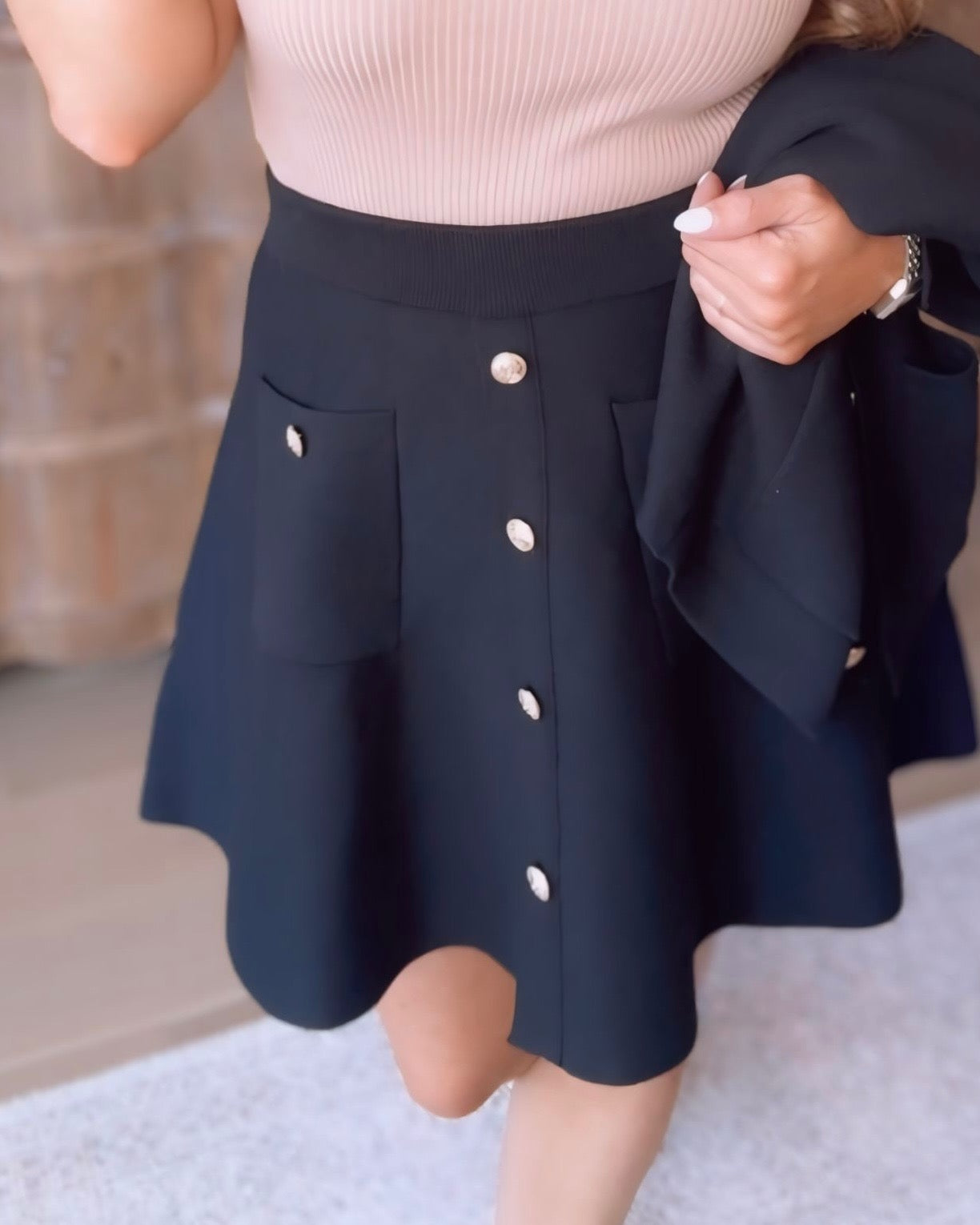 Brinkley Gold Button Sweater Skirt