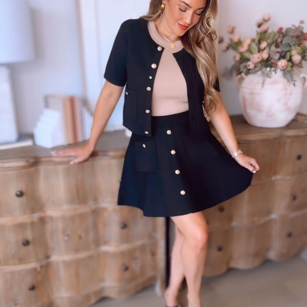 Brinkley Gold Button Sweater Skirt