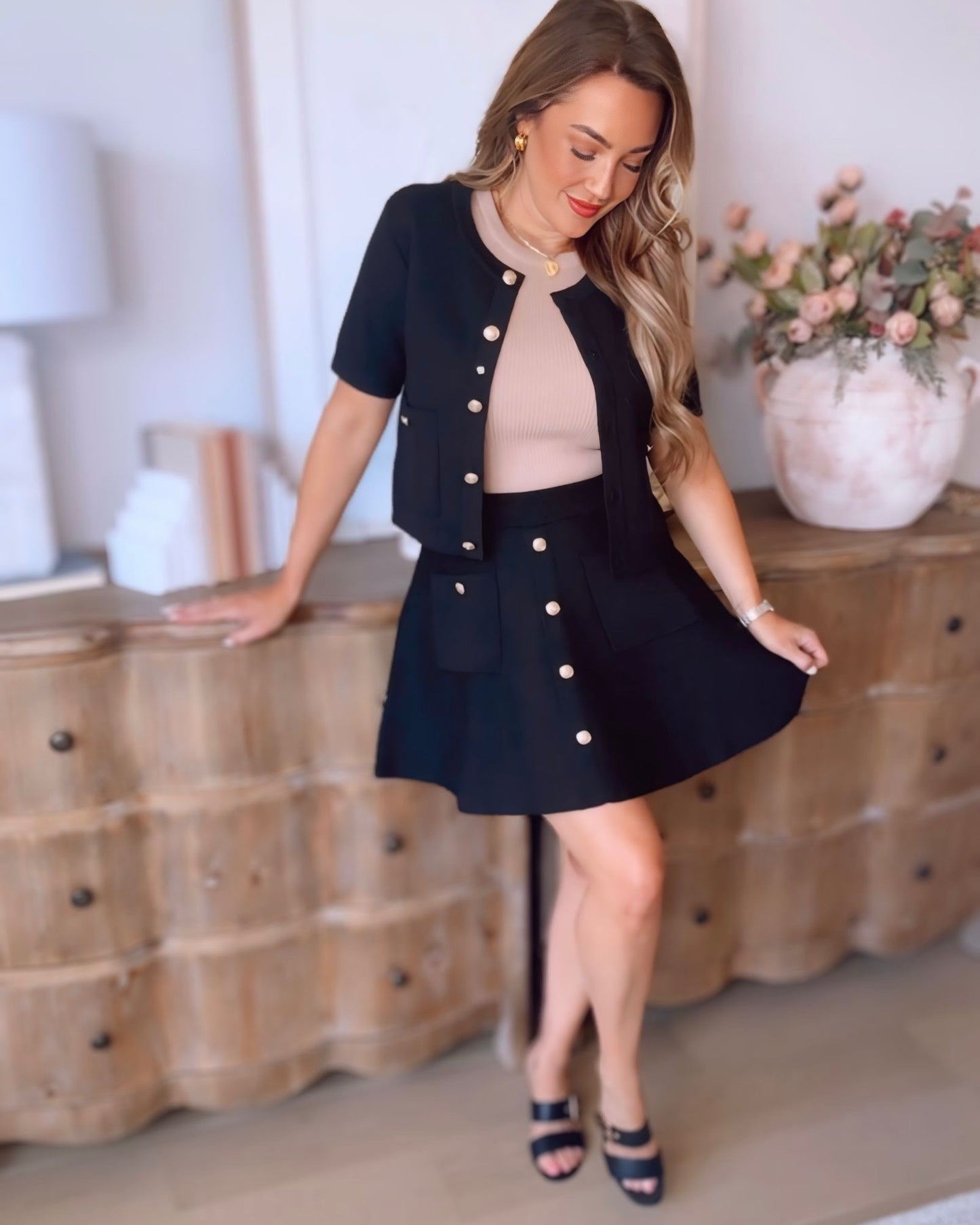 Brinkley Gold Button Sweater Skirt