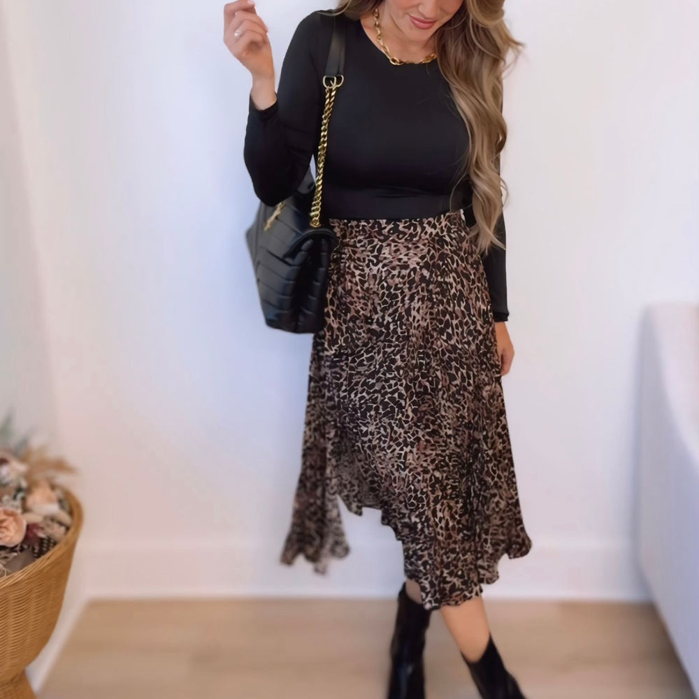 Wild Love Leopard Pleated Midi Skirt