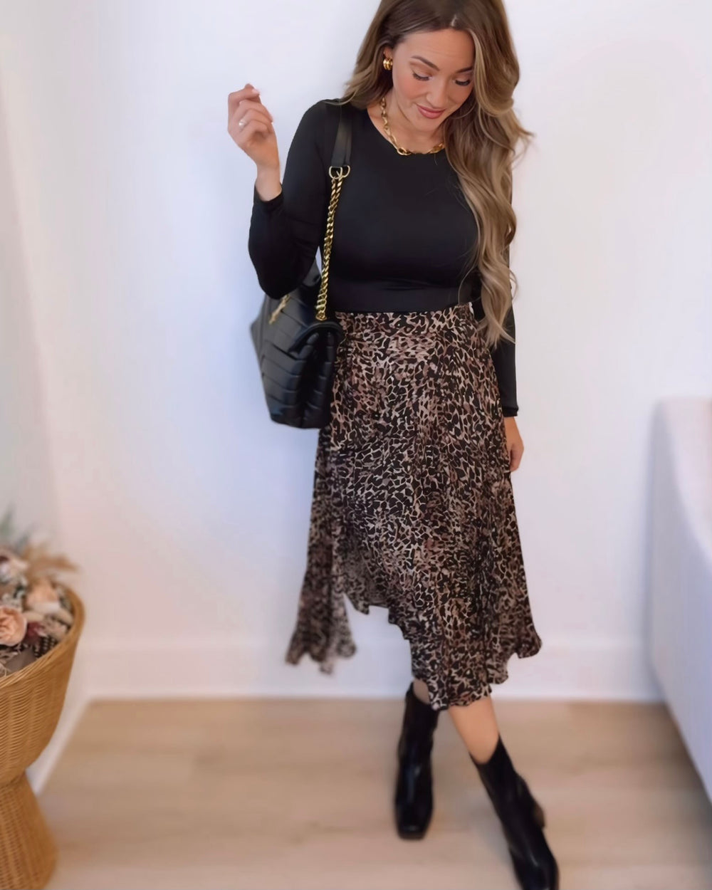 Wild Love Leopard Pleated Midi Skirt