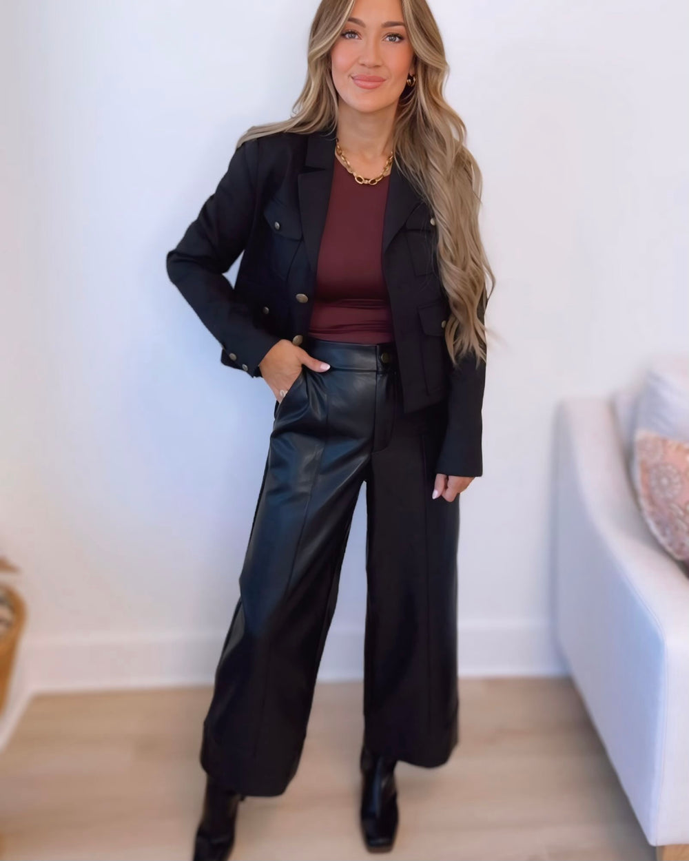 Learn To Love Faux Leather Wide Leg Pants