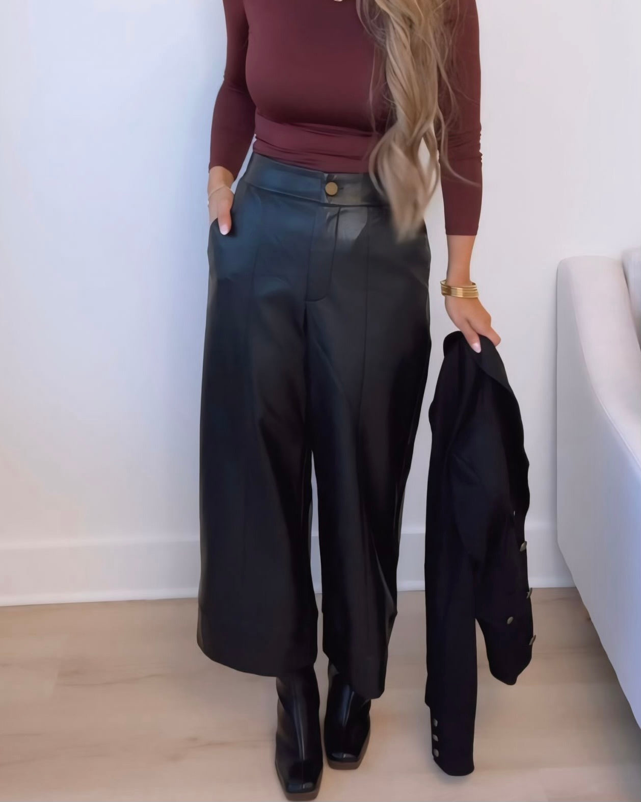 Learn To Love Faux Leather Wide Leg Pants