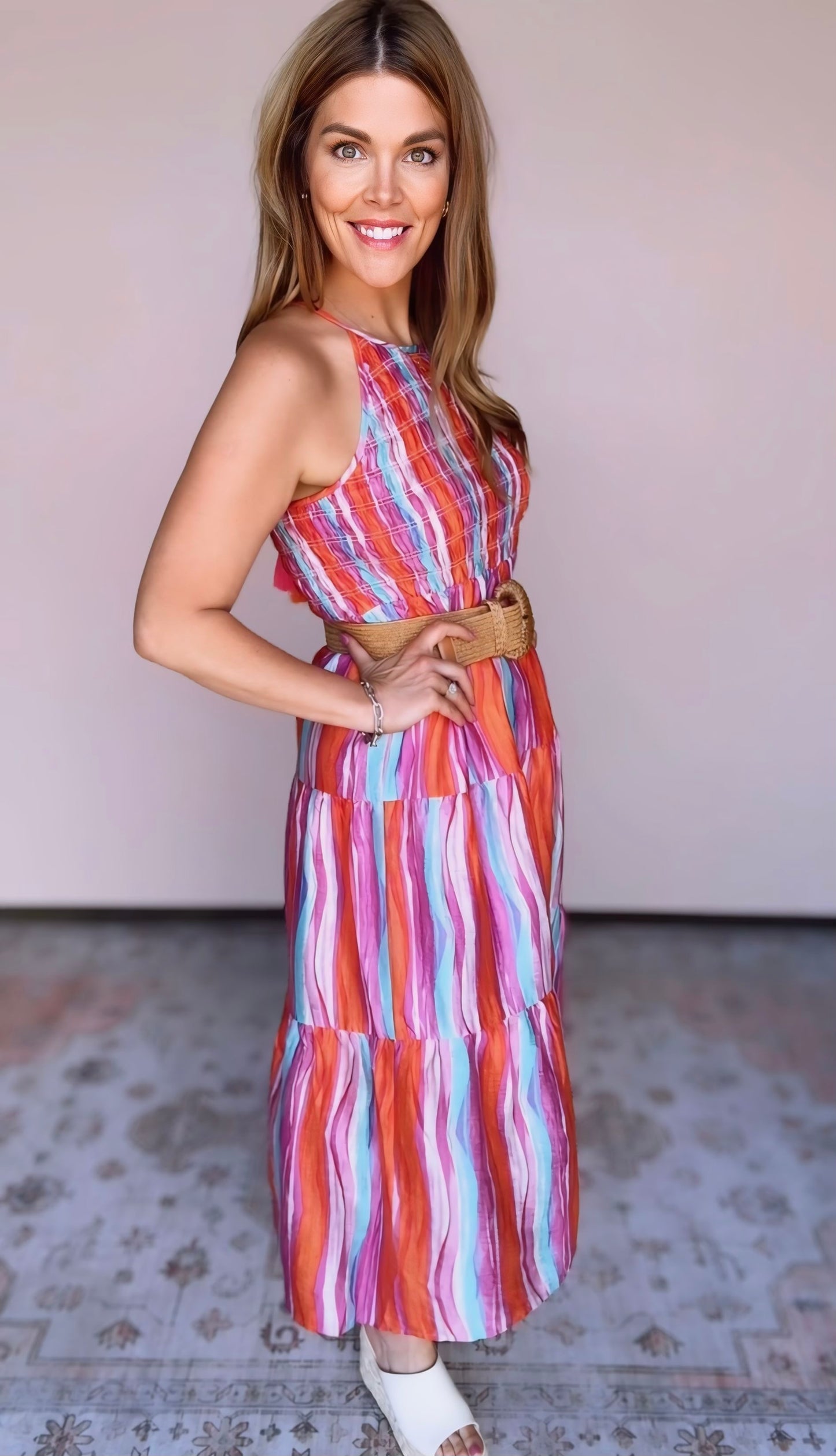 Summer Glow Halter Smocked Tiered Midi