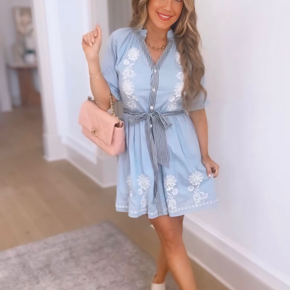 Eliza James Button Up Embroidered Dress