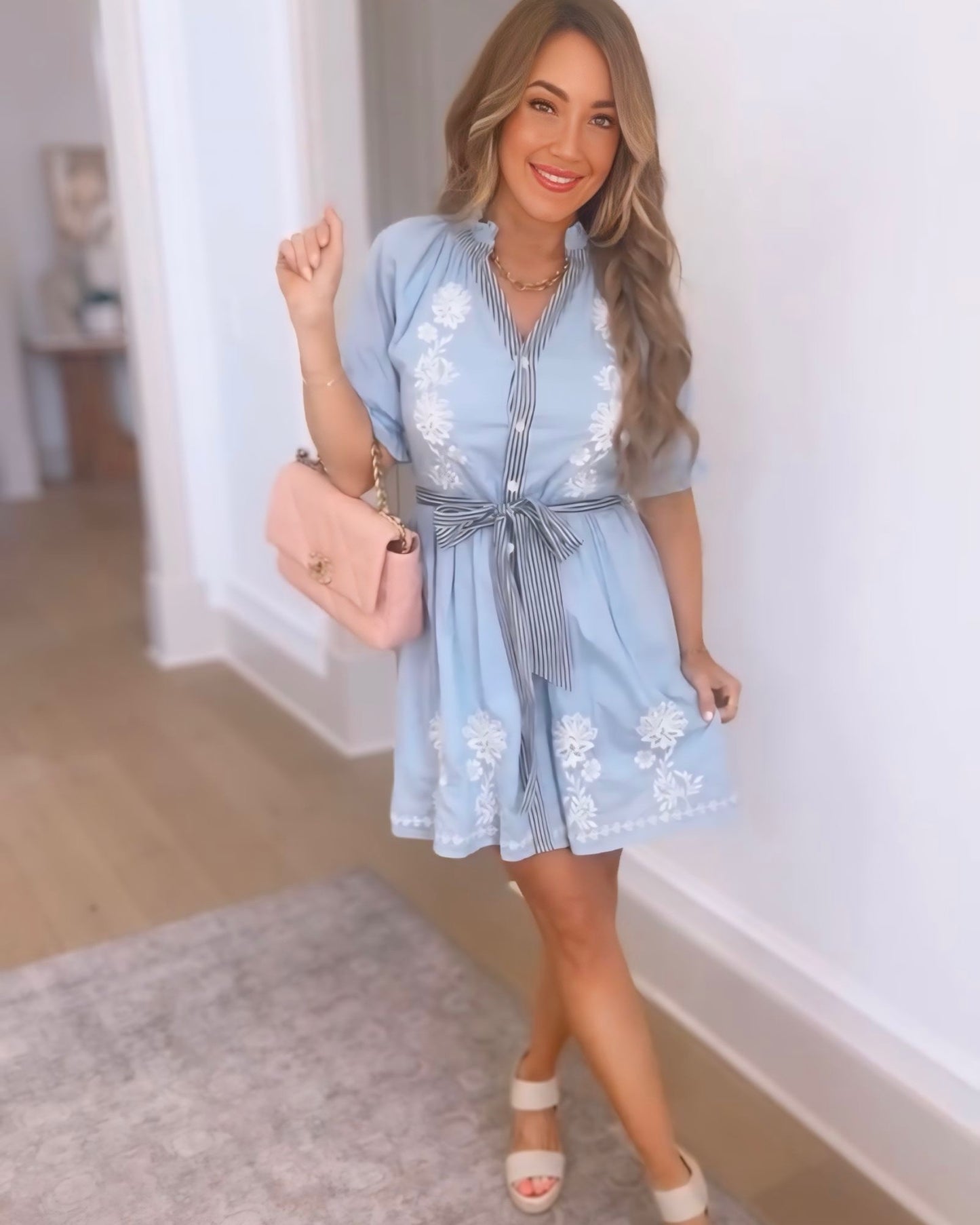 Eliza James Button Up Embroidered Dress