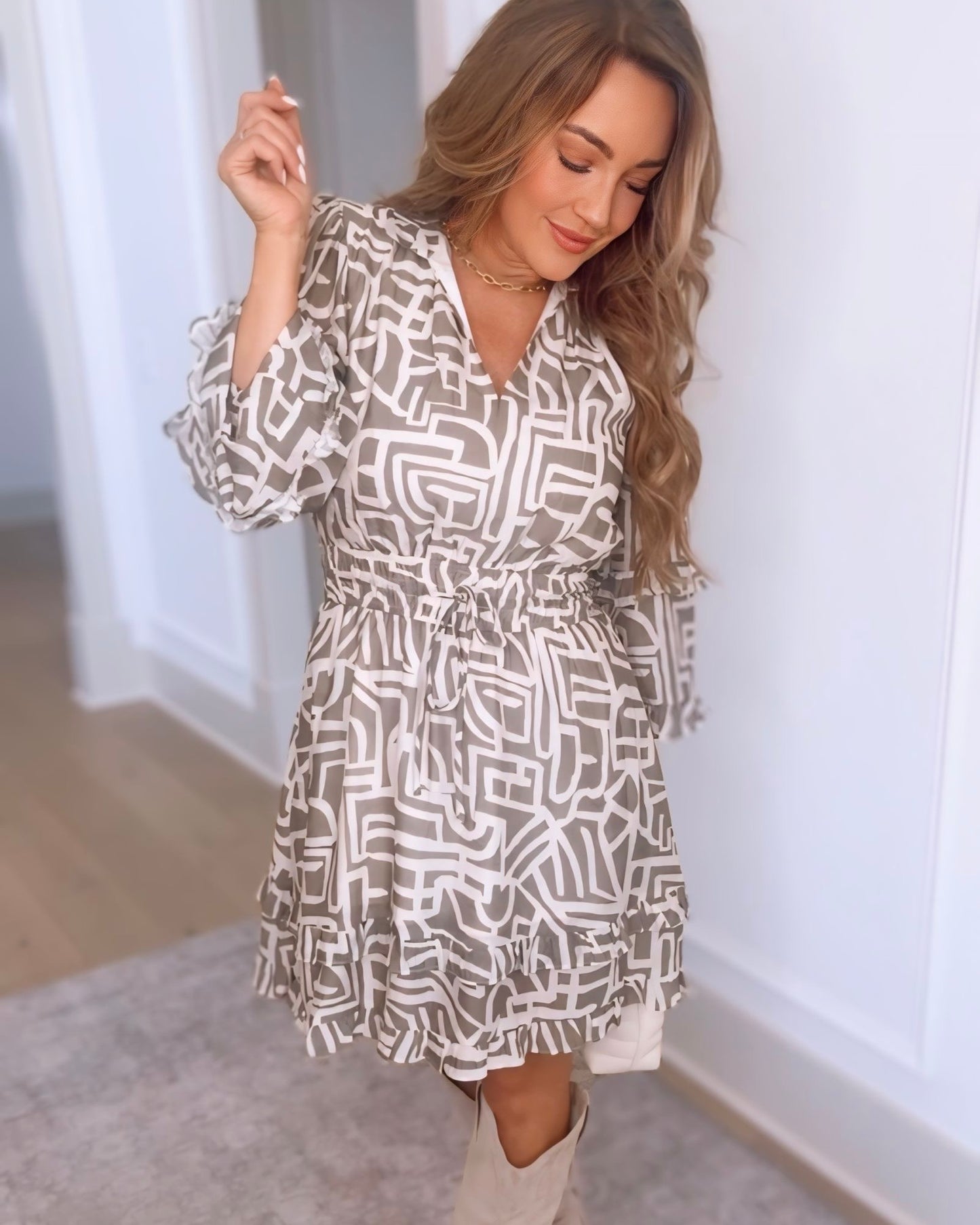 Adrie Long Sleeve Smocked Waist Dress