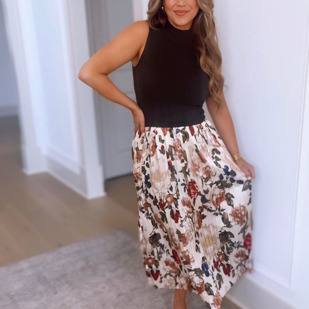Monroe Pleated Sleeveless Midi Dress