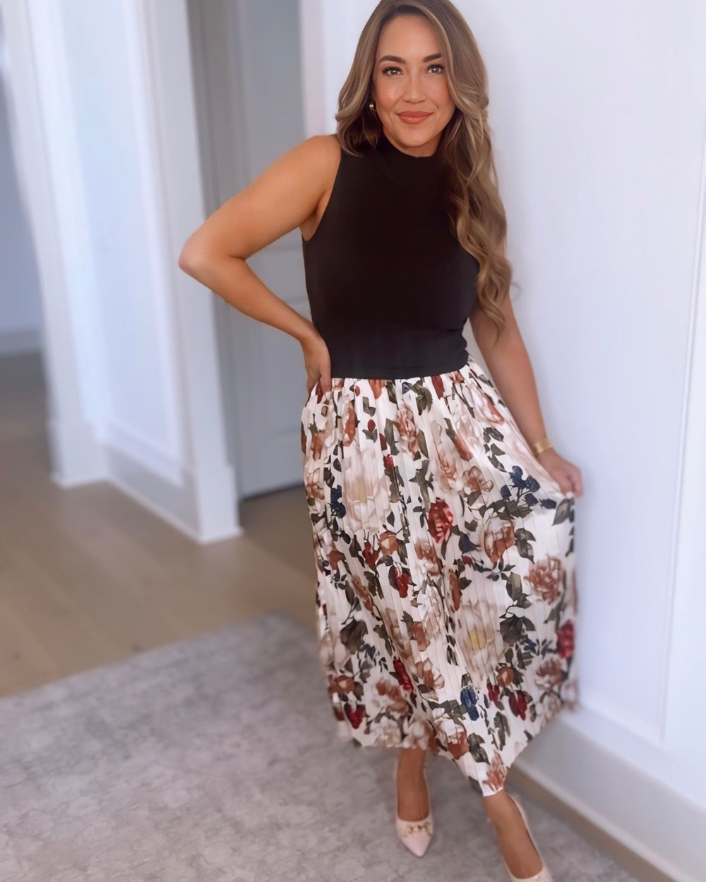 Monroe Pleated Sleeveless Midi Dress