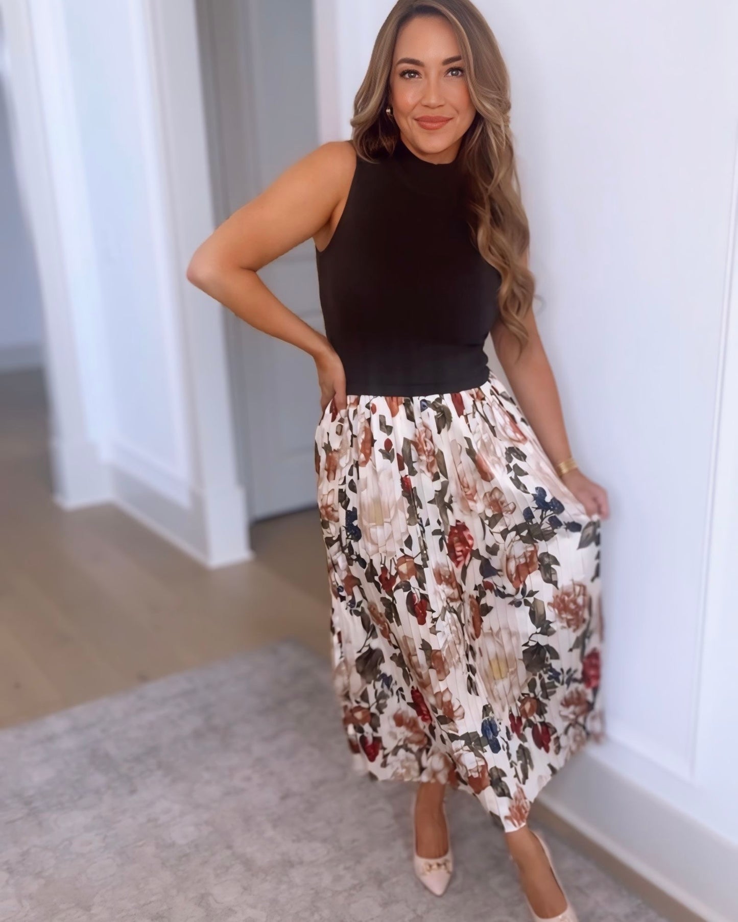 Monroe Pleated Sleeveless Midi Dress