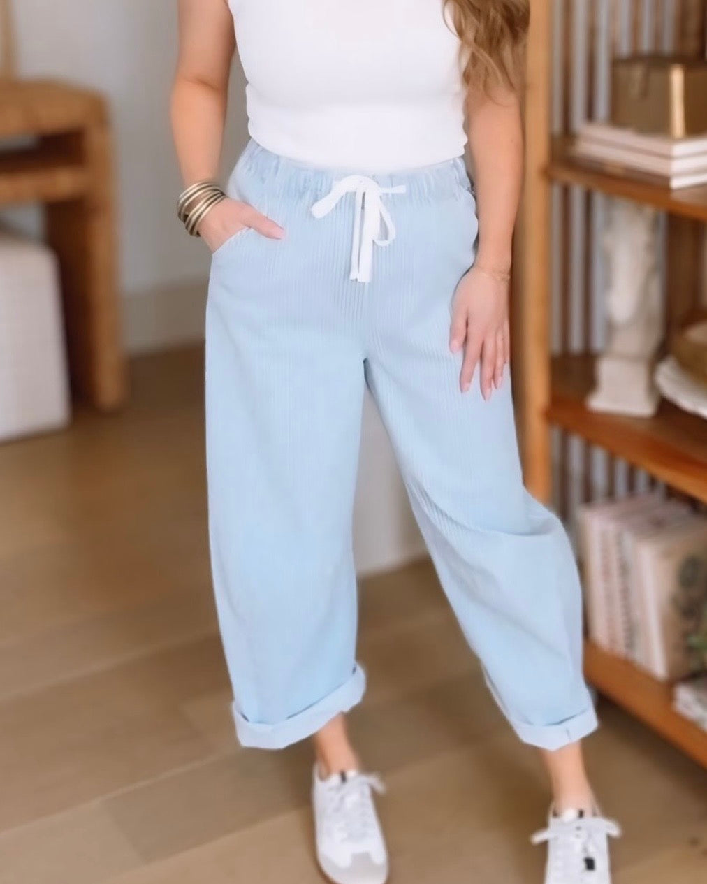 Elsie Striped Washed Denim Barrel Pants