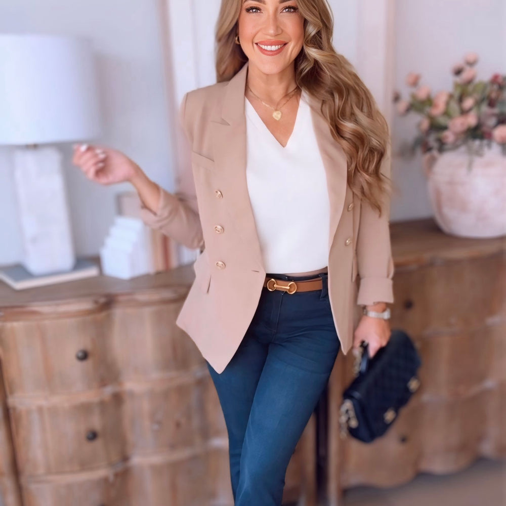 Camila Double Breasted Blazer- Brown