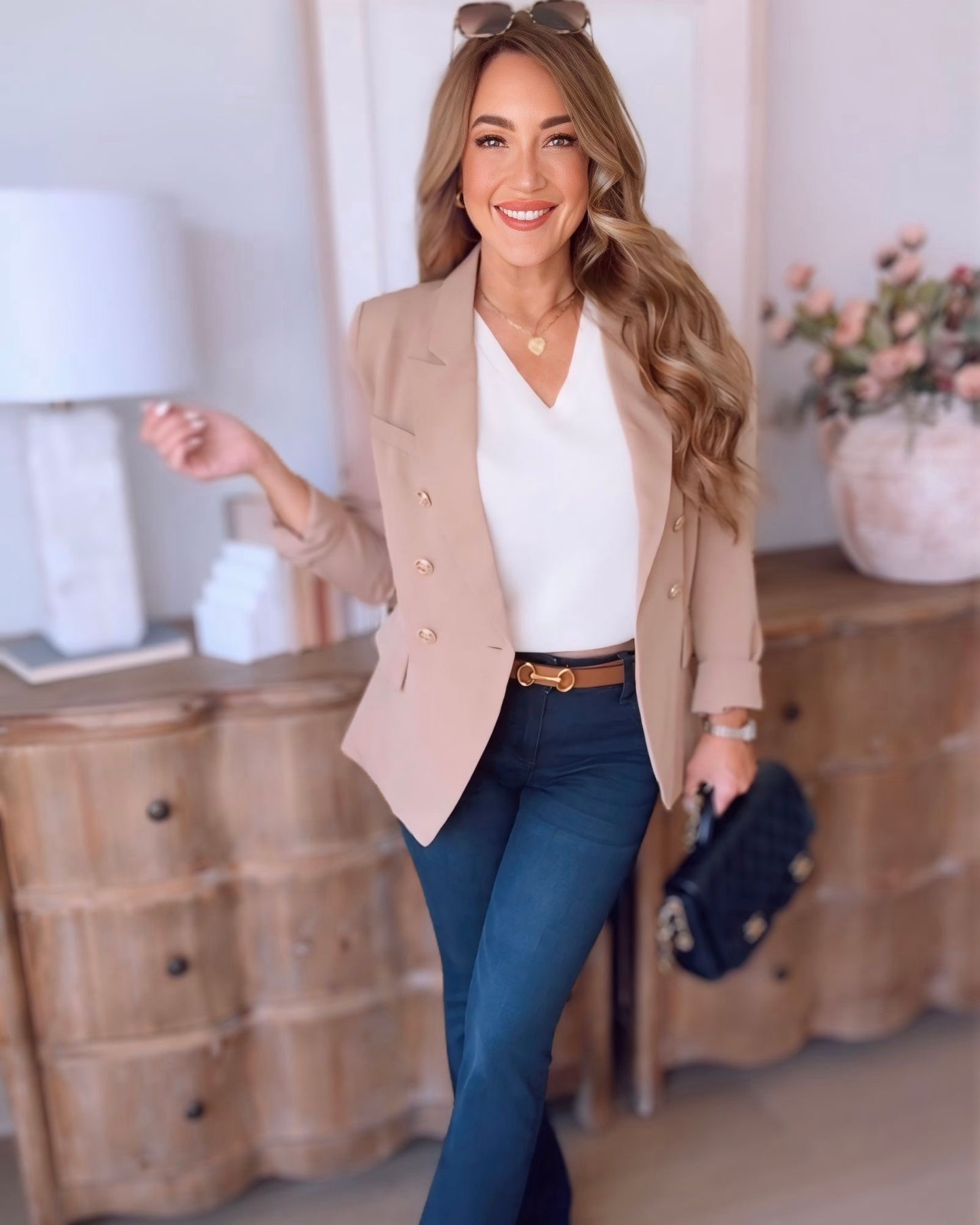 Camila Double Breasted Blazer- Brown