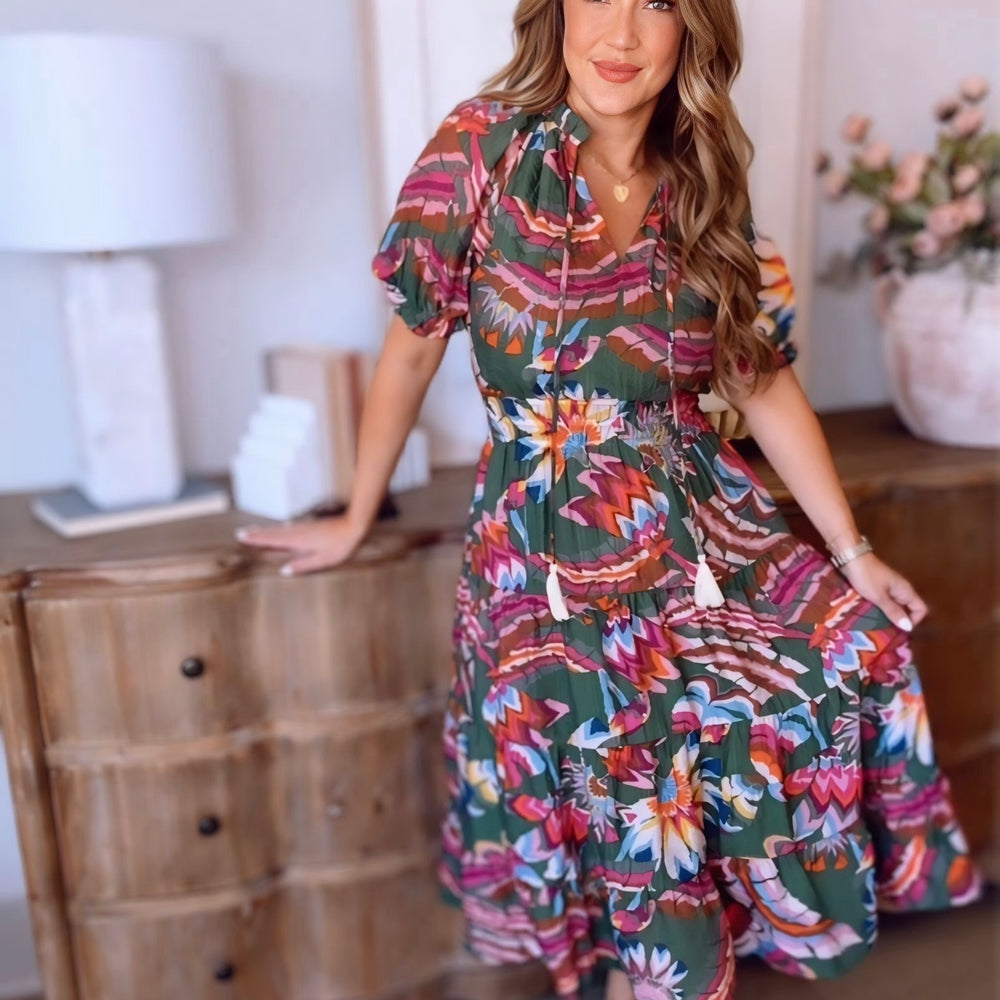 Lydia Puff Sleeve Tiered Maxi Dress