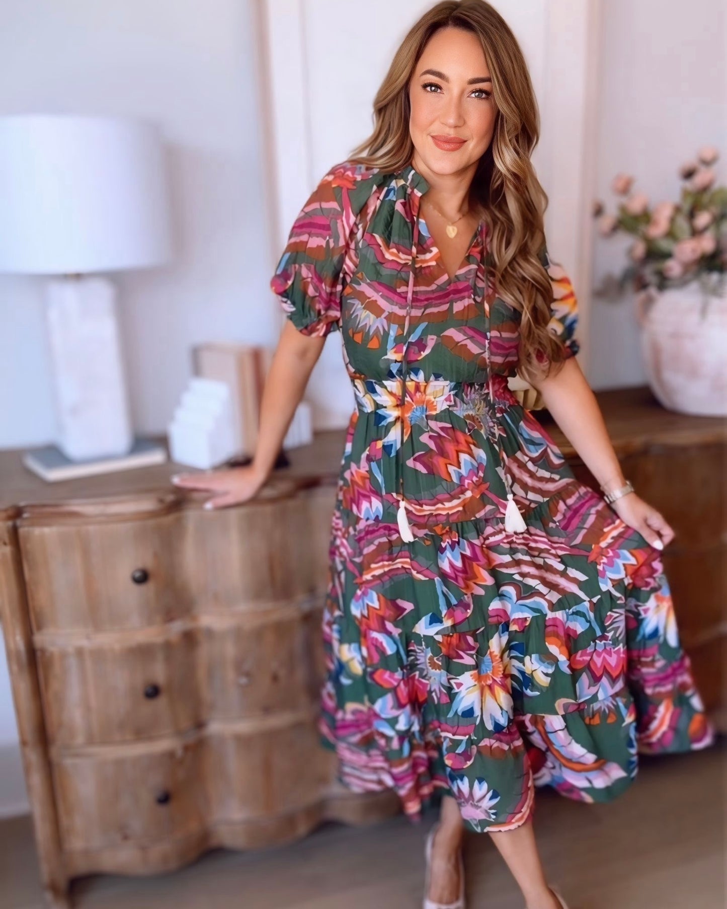 Lydia Puff Sleeve Tiered Maxi Dress