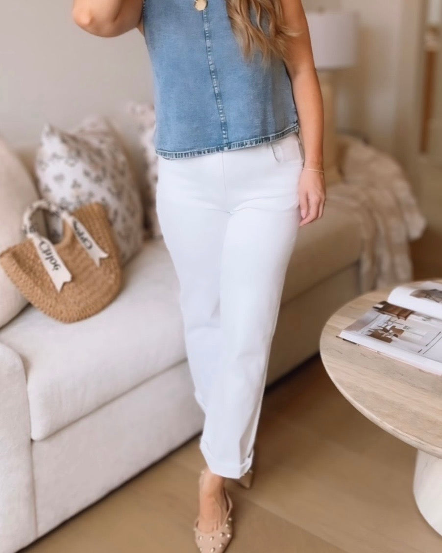 KUT- Avery High Rise Straight Pant- Optic White