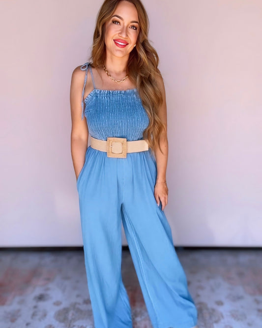 Keep Them Talkin' Denim Jumpsuit