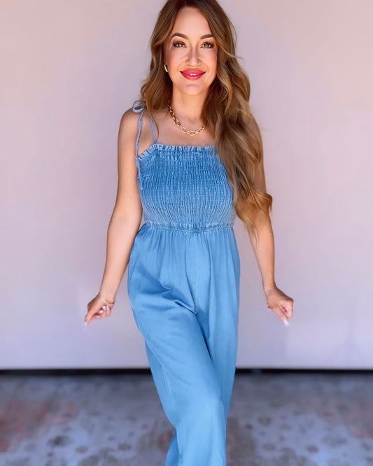 Keep Them Talkin' Denim Jumpsuit