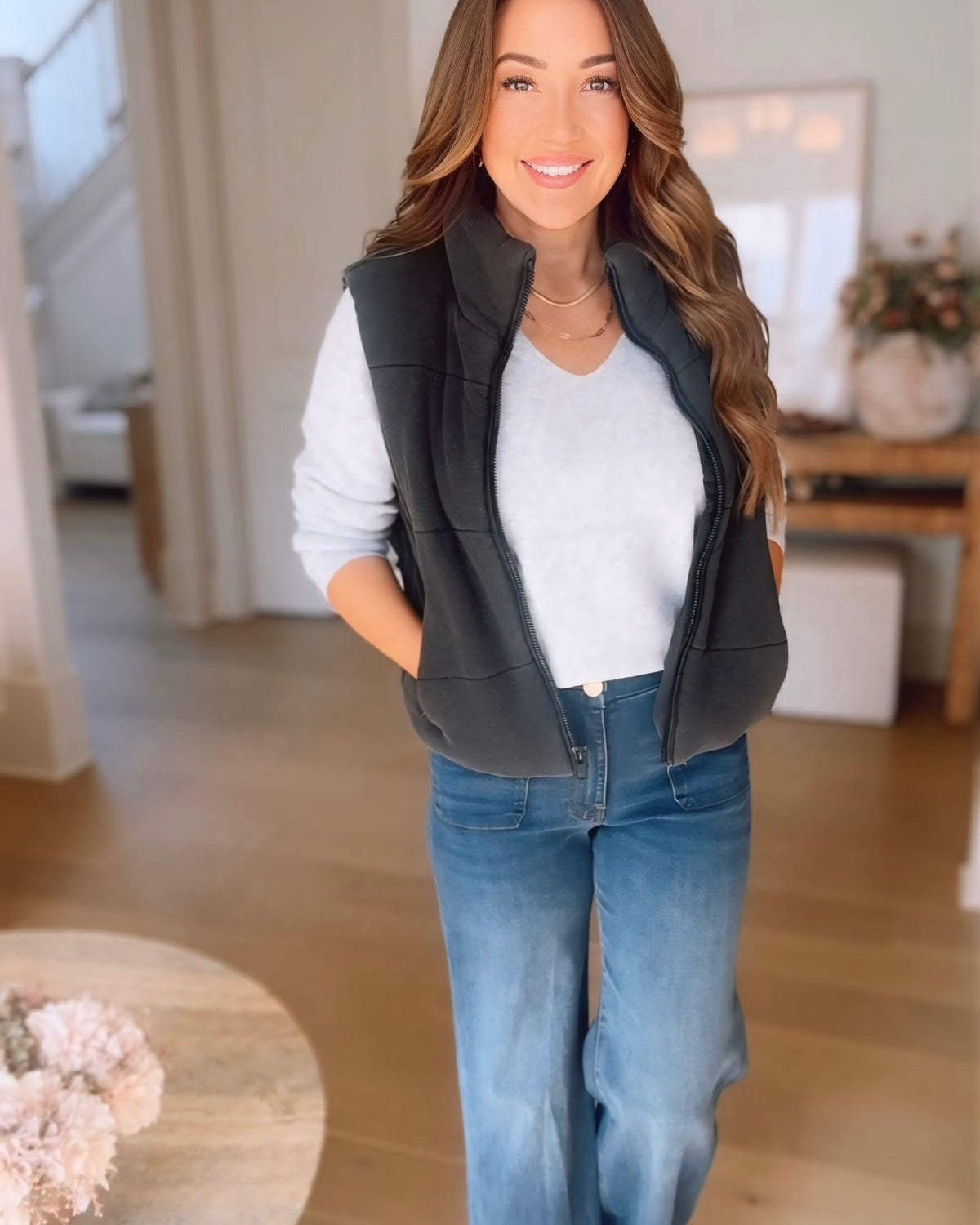 Teddy Denim Feel Puffer Vest
