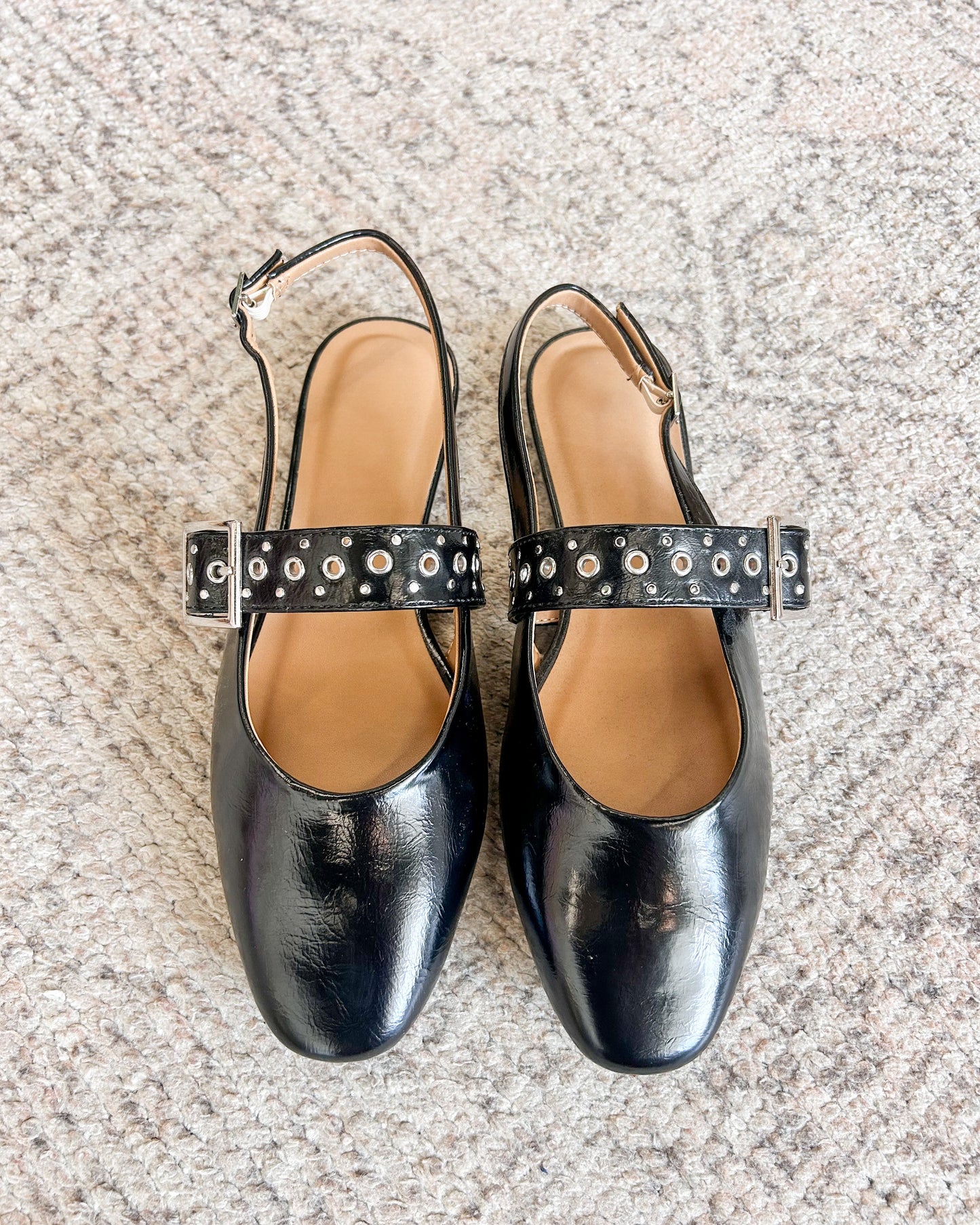 Jazzy Round Toe Buckle Strap Slingback Flats
