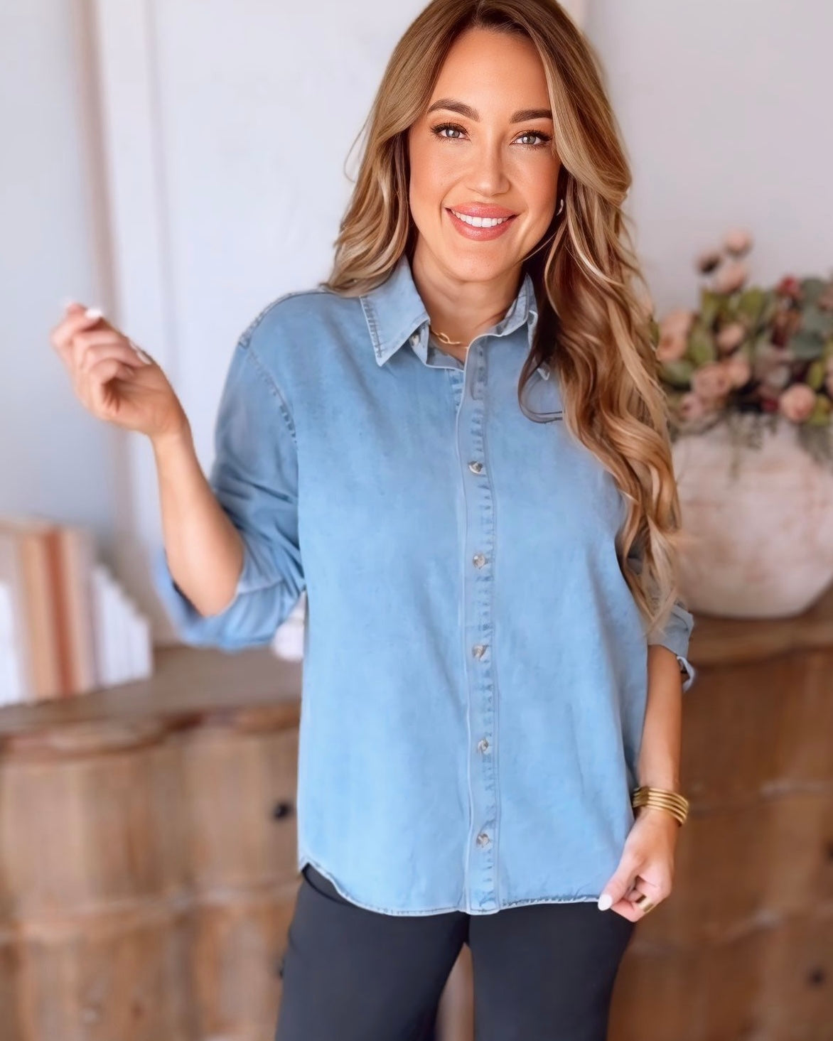 Keira Washed Denim Button Down