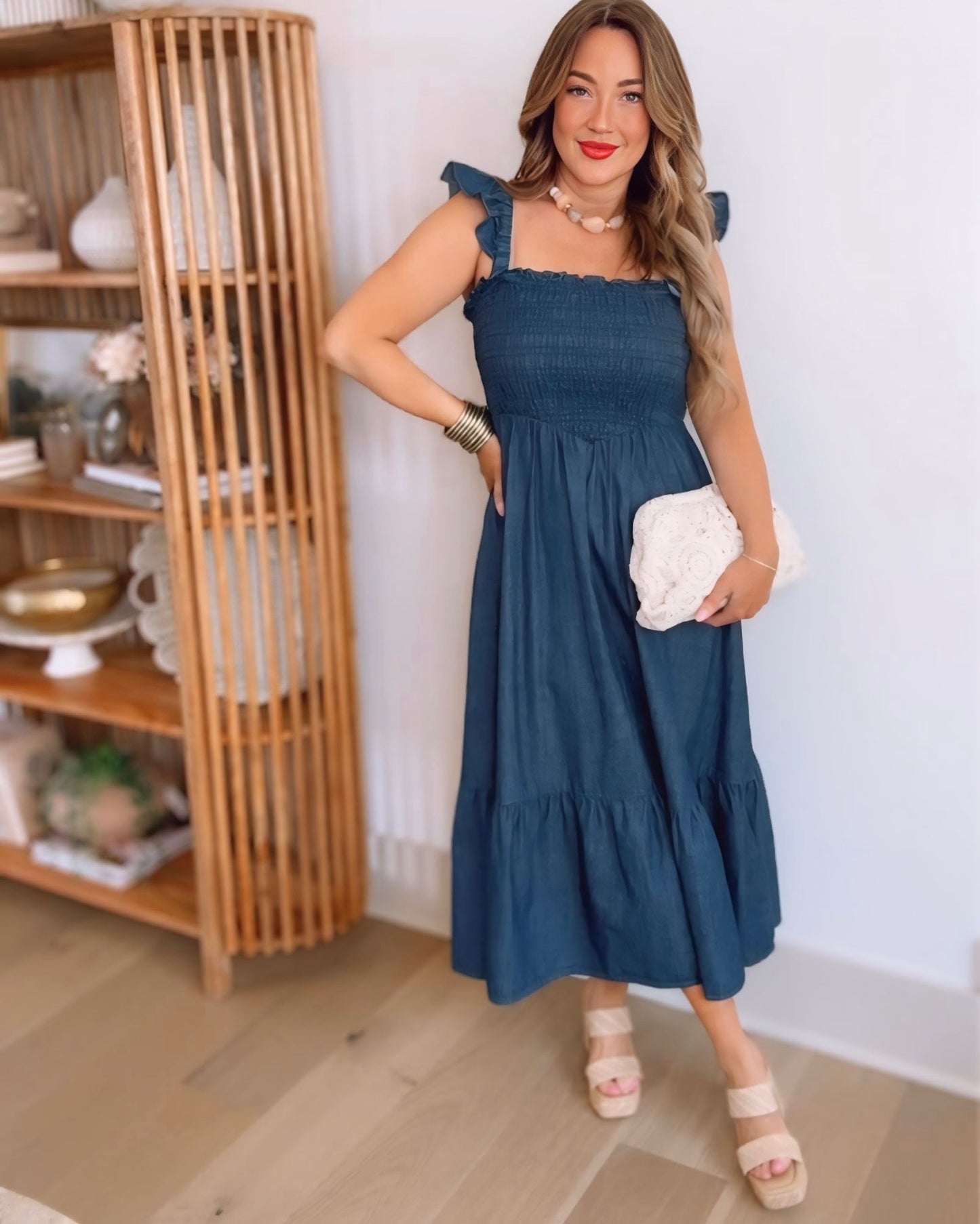 Chrissa Smocked Denim Midi Dress