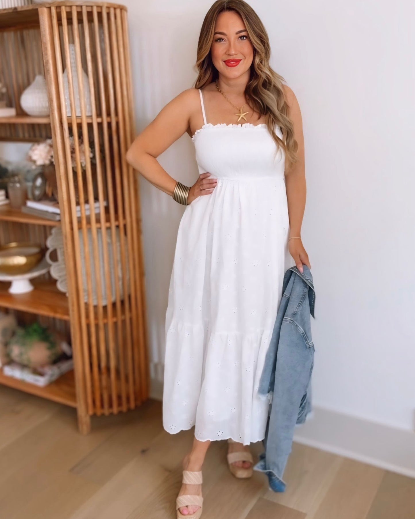 Karissa Smocked Eyelet Midi Dress