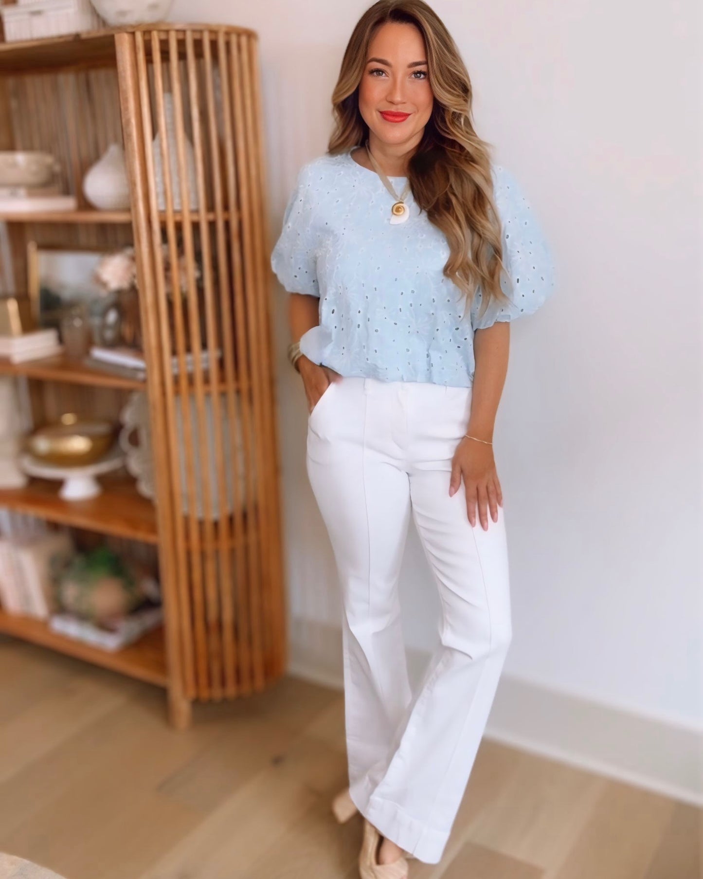 Brielle Eyelet Bubble Sleeve Blouse