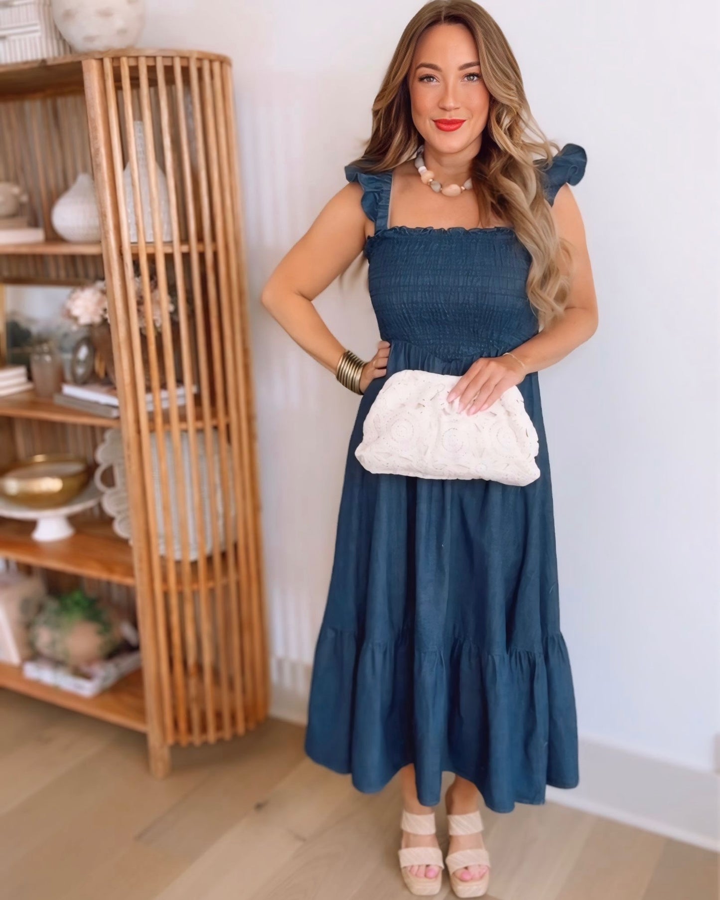 Chrissa Smocked Denim Midi Dress