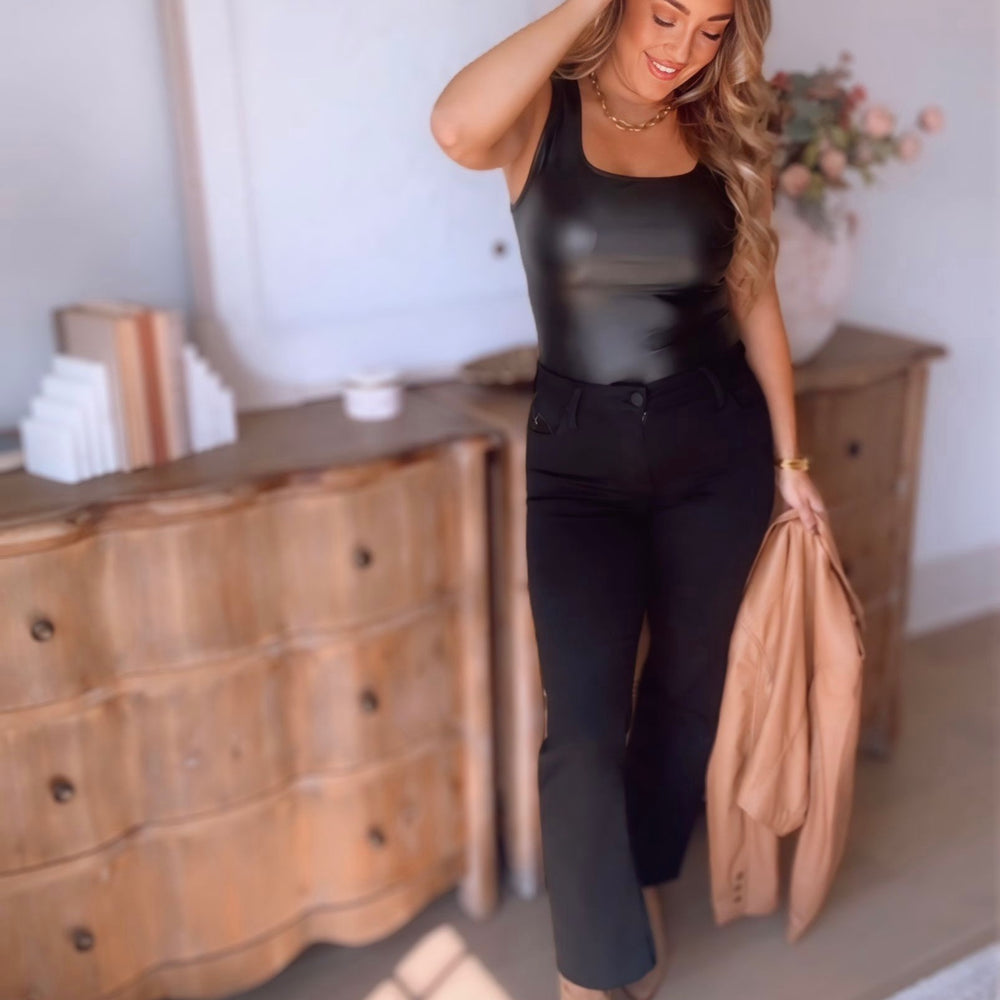 Black Faux Leather Bodysuit