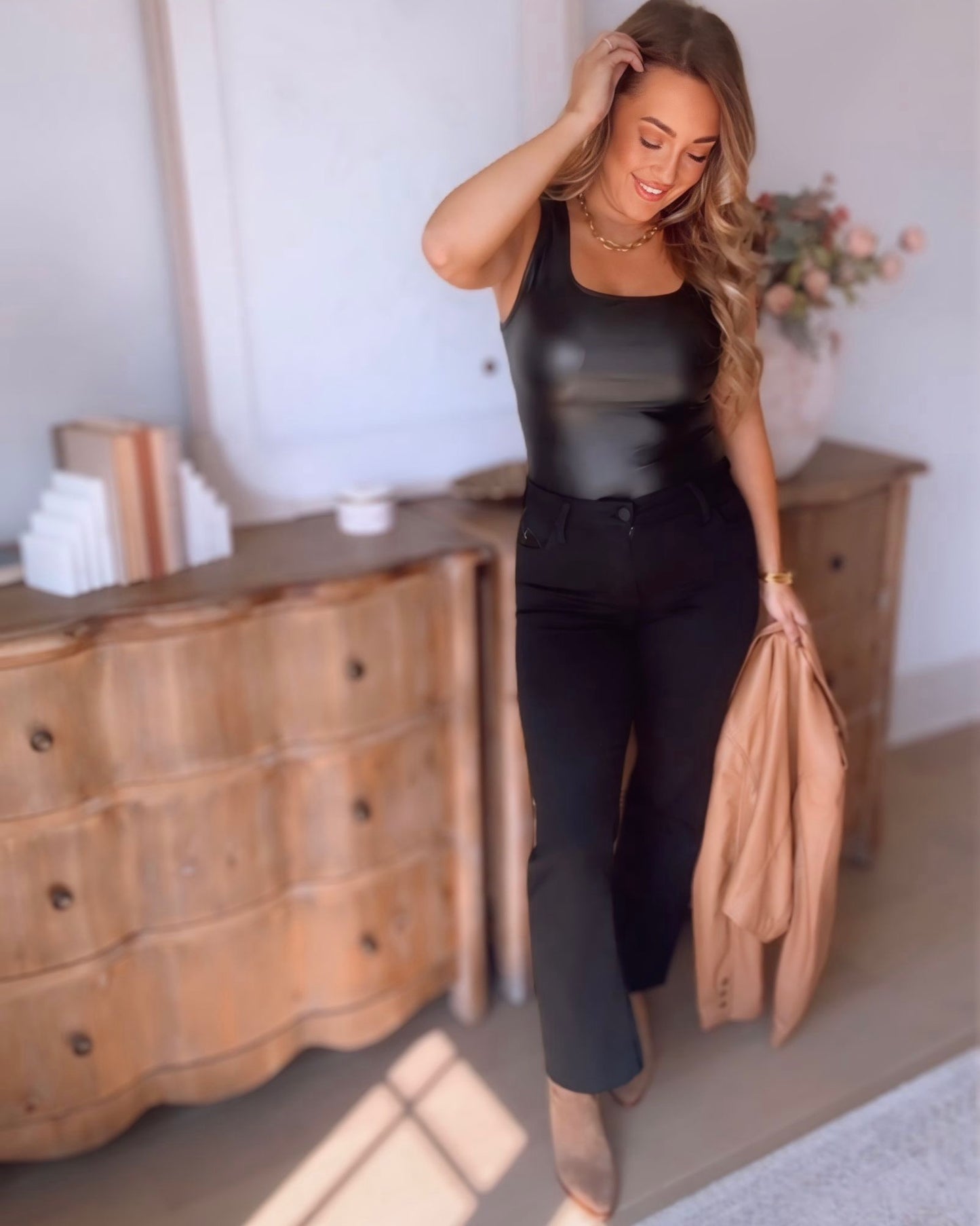 Black Faux Leather Bodysuit