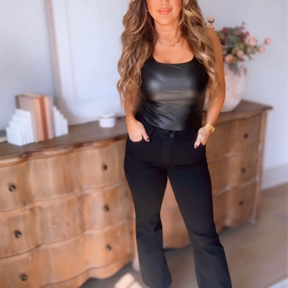 Black Faux Leather Bodysuit