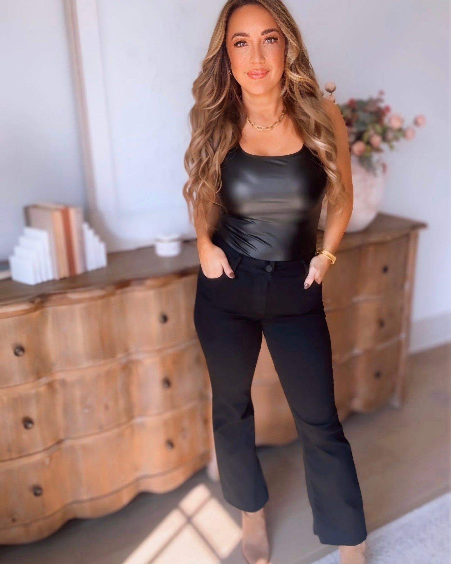 Black Faux Leather Bodysuit