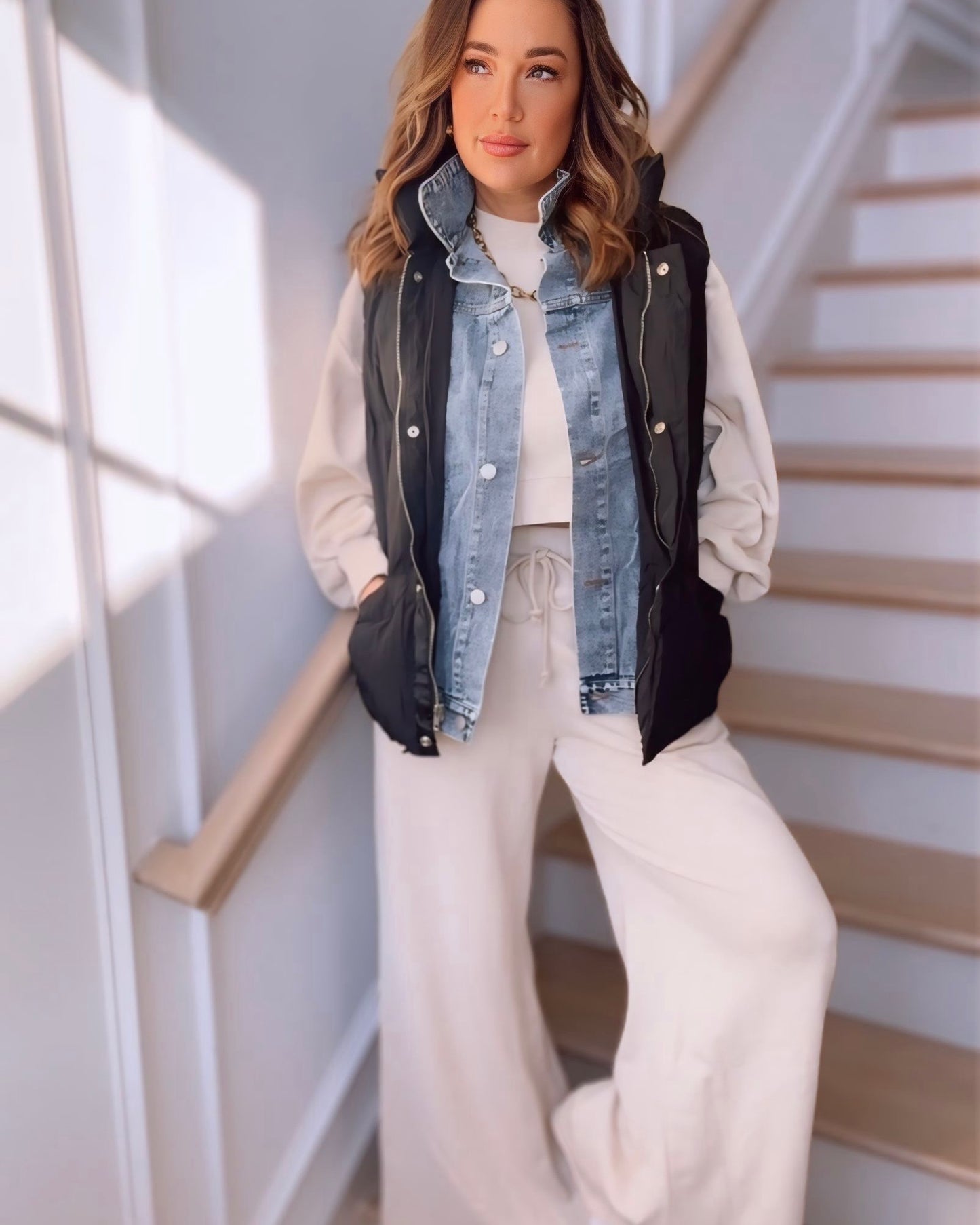 Hayden Denim Layered Puffer Vest