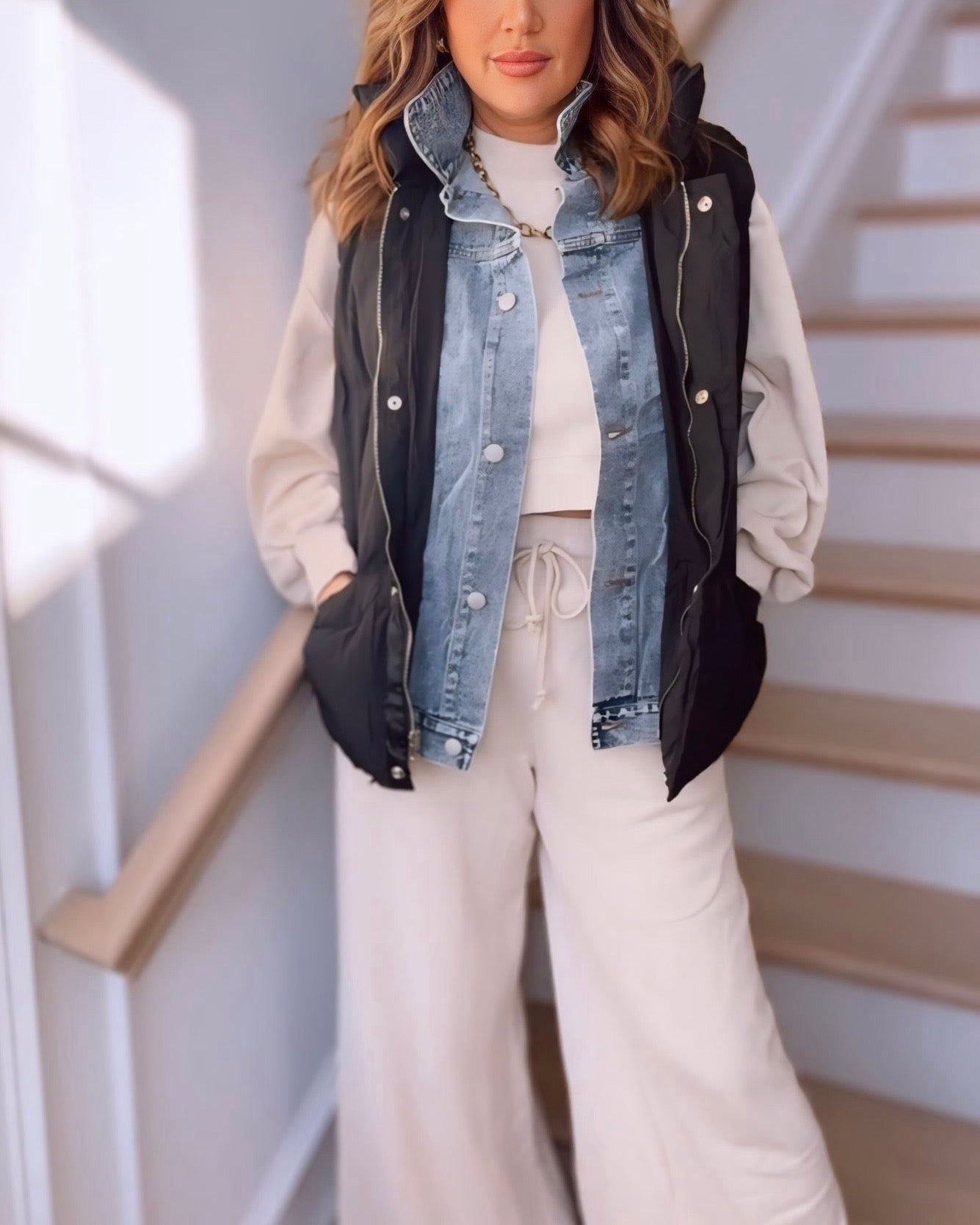 Hayden Denim Layered Puffer Vest