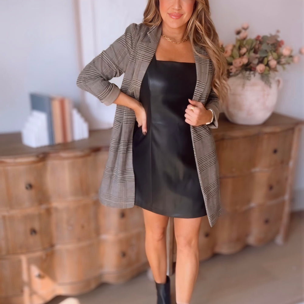 Drew Vegan Leather Square Neck Dress
