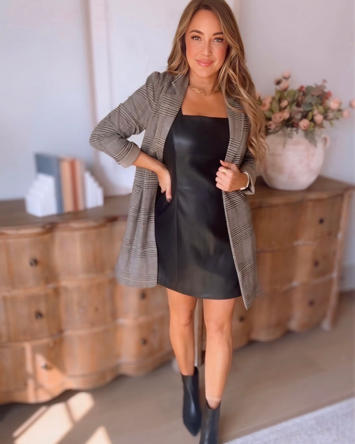 Drew Vegan Leather Square Neck Dress
