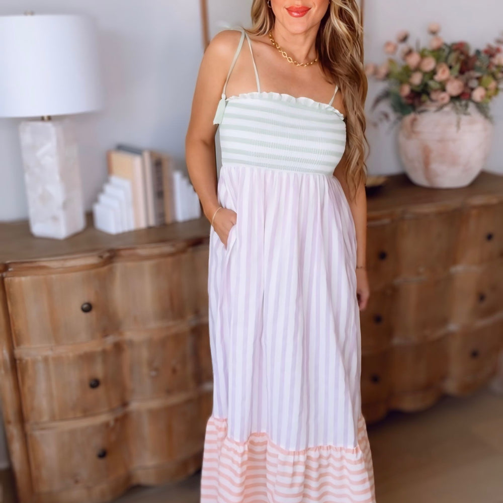 Belle Color Block Striped Maxi Dress