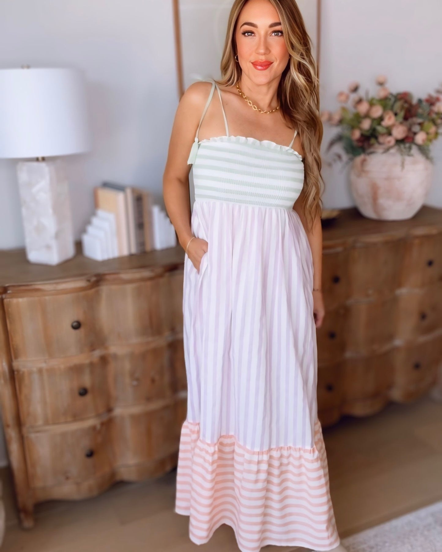 Belle Color Block Striped Maxi Dress