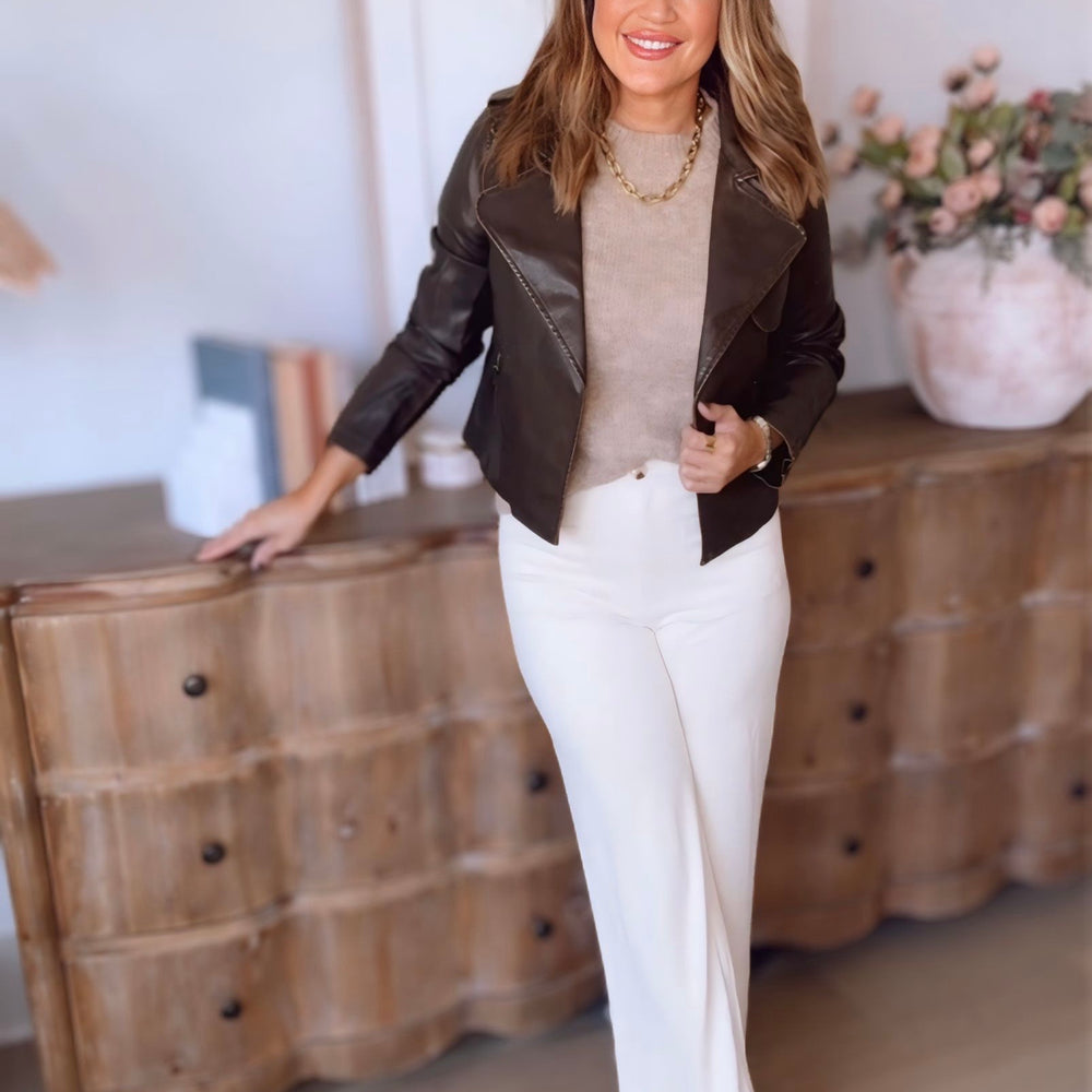 Timeless Vegan Leather Distressed Moto Jacket